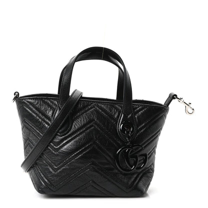 Nappa Chevron Matelasse Small GG Marmont Tote Bag Black