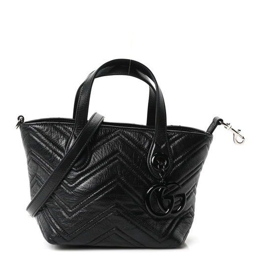 Nappa Chevron Matelasse Small GG Marmont Tote Bag Black