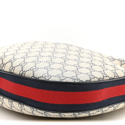 GG Supreme Monogram Textured Calfskin Web Large Attache Shoulder Bag Beige Blue