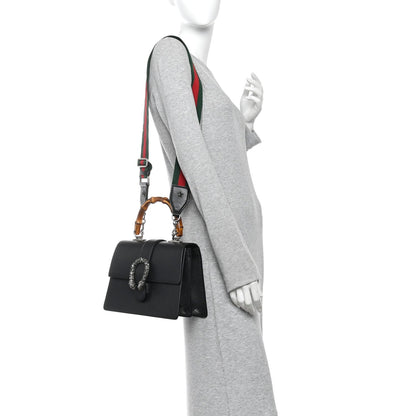 Dollar Calfskin Crystal Web Medium Dionysus Bamboo Top Handle Bag Black Black Diamond
