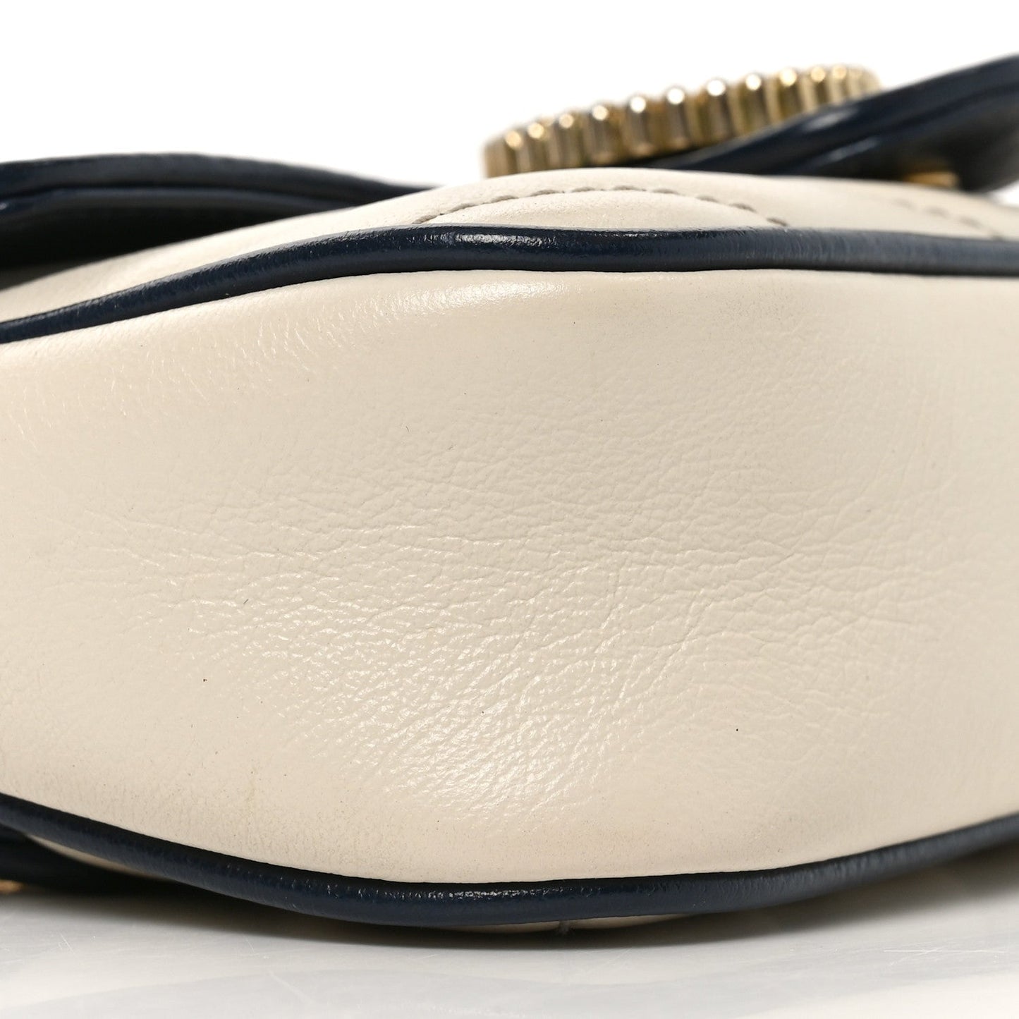 Vintage Effect Calfskin Matelasse Diagonal Super Mini Torchon GG Marmont Shoulder Bag Mystic White Blue Agata