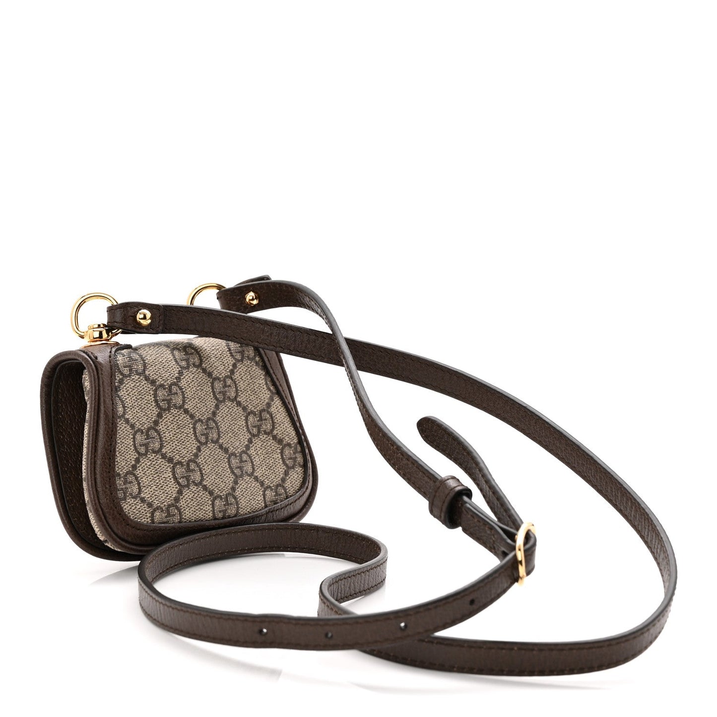 GG Supreme Monogram Textured Dollar Calfskin Blondie Card Case Wallet with Strap Beige Ebony New Acero