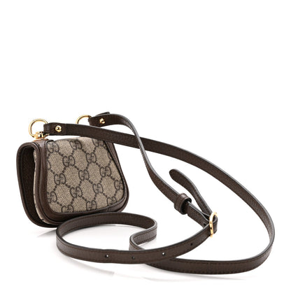 GG Supreme Monogram Textured Dollar Calfskin Blondie Card Case Wallet with Strap Beige Ebony New Acero