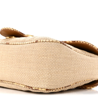 Raffia Elaphe Matelasse Small GG Marmont Shoulder Bag Natural Cream Brown