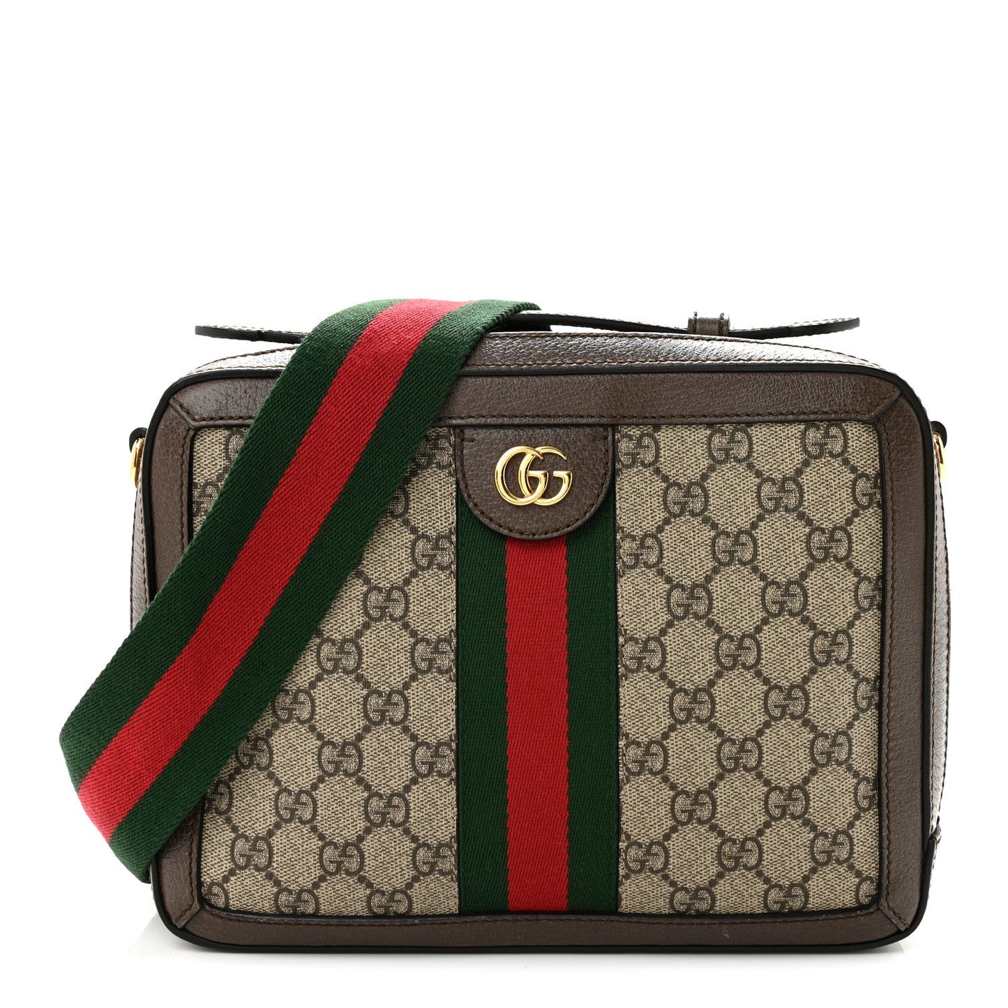 GG Supreme Monogram Web Small Ophidia Top Handle Shoulder Bag Brown