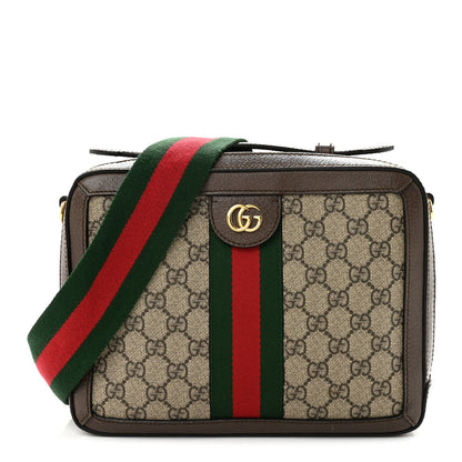 GG Supreme Monogram Web Small Ophidia Top Handle Shoulder Bag Brown