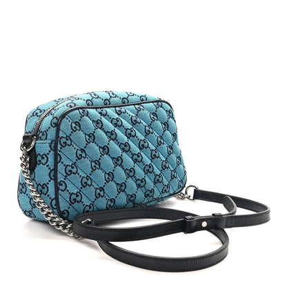 Monogram Multicolor Matelasse Diagonal Small GG Marmont Chain Shoulder Bag Light Blue Light Blue