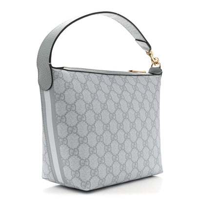 GG Supreme Monogram Textured Calfskin Web Super Mini Ophidia Shoulder Bag Light Blue