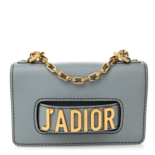 Grained Calfskin Mini J'Adior Chain Flap Bag Sky Blue