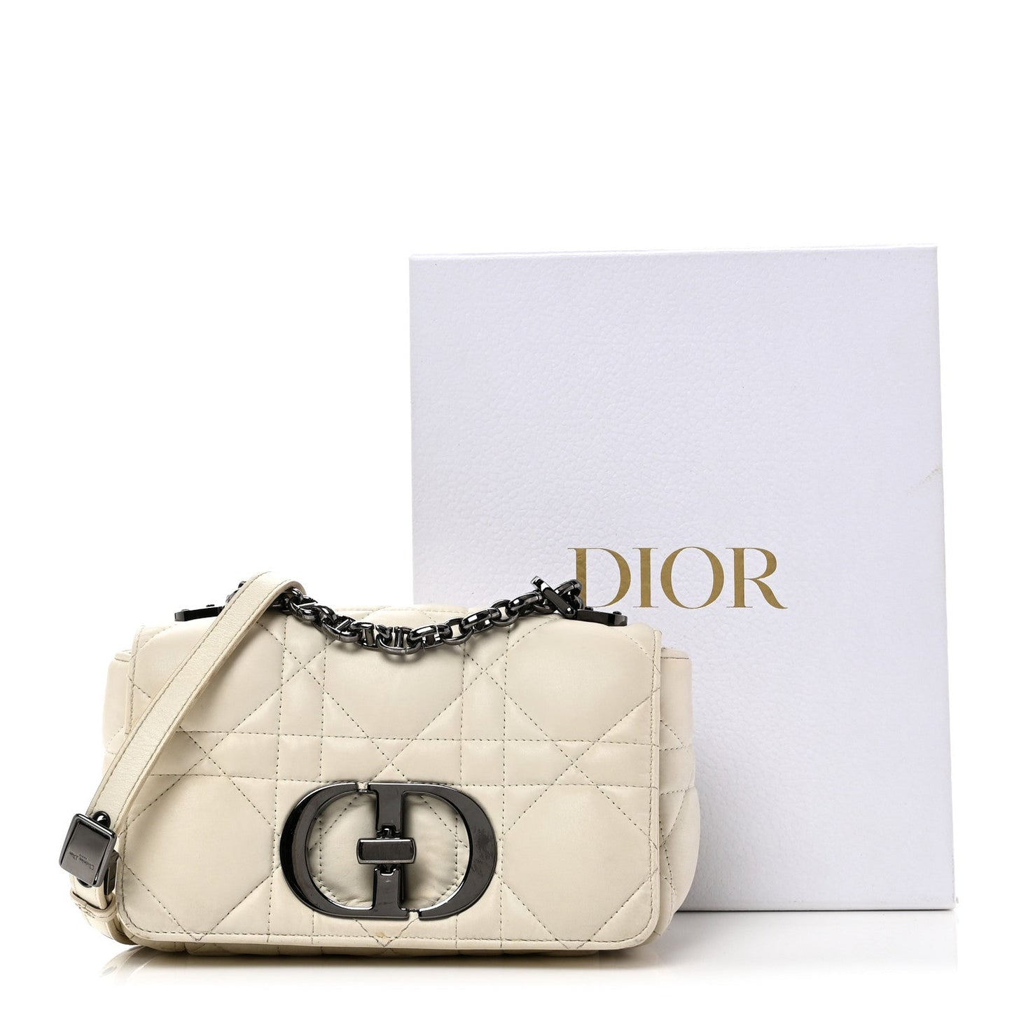 Lambskin Macrocannage Small Dior Caro Bag Ivory