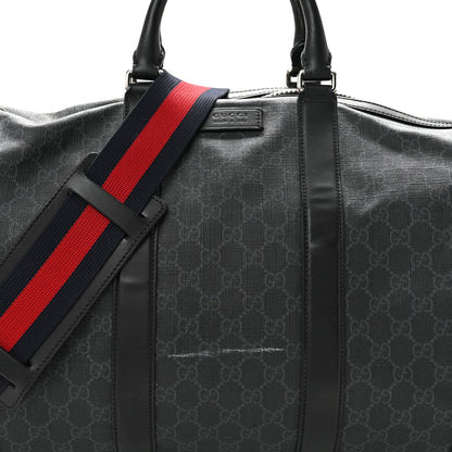 Soft GG Supreme Monogram Appia Calfskin Web Medium Carry On Duffle Bag Black Grey
