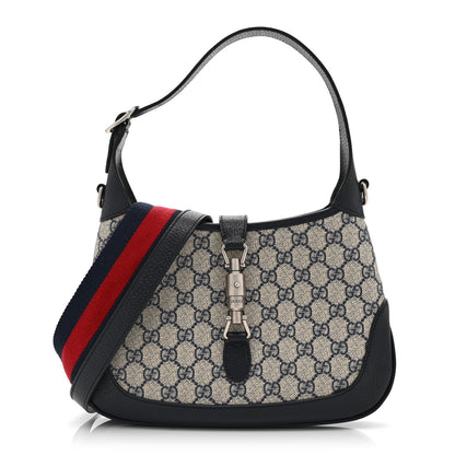 GG Supreme Monogram Textured Dollar Calfskin Web Small Jackie 1961 Hobo Beige Blue