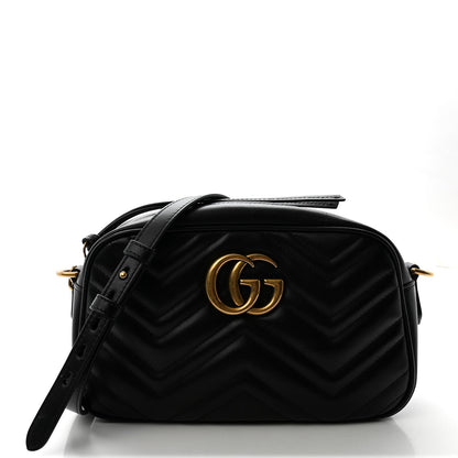 Calfskin Matelasse Small GG Marmont Chain Shoulder Bag Black