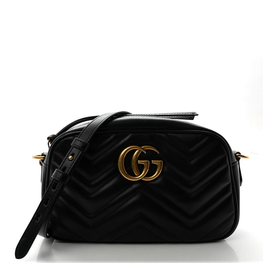 Calfskin Matelasse Small GG Marmont Chain Shoulder Bag Black