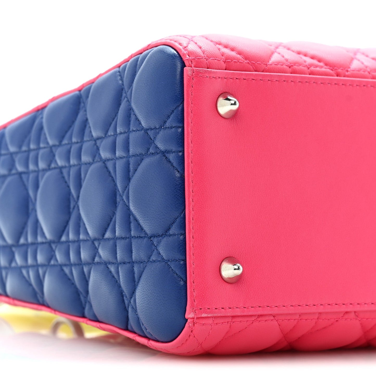 Lambskin Cannage Medium Tri-Color Lady Dior Pink Blue Yellow