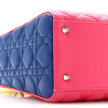Lambskin Cannage Medium Tri-Color Lady Dior Pink Blue Yellow