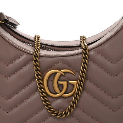 Calfskin Matelasse Chevron Mini GG Marmont Half Moon Hobo Porcelain Rose