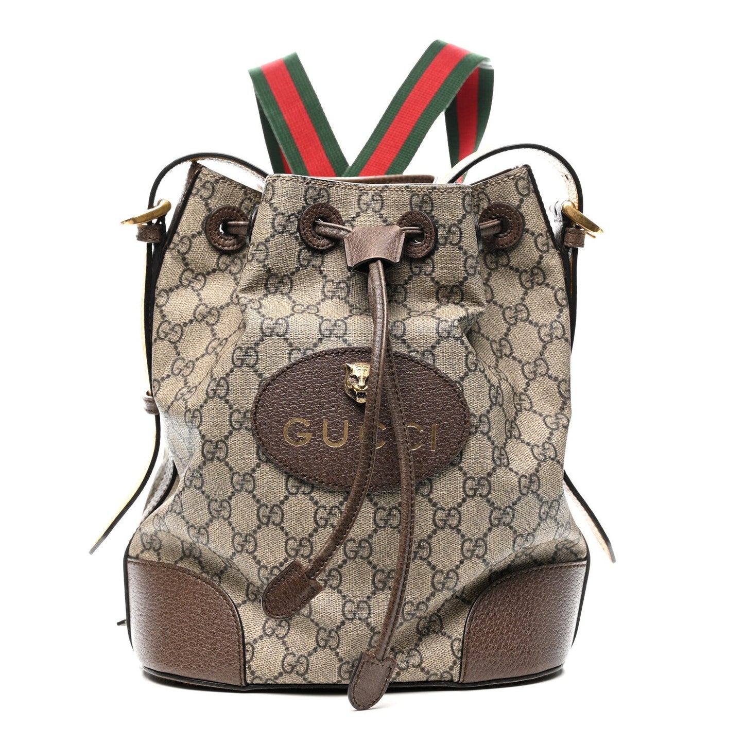 GG Supreme Monogram Neo Vintage Drawstring Bucket Backpack Beige New Acero Crop