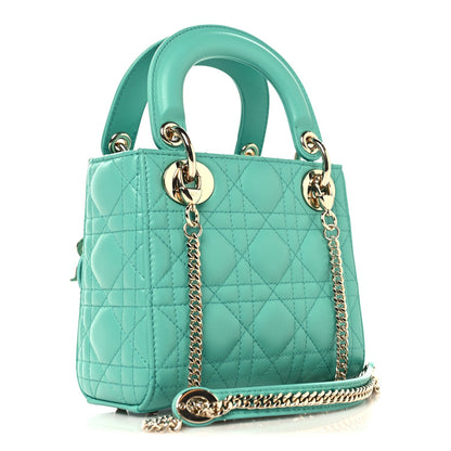 Lambskin Cannage Mini Lady Dior Cobalt Green