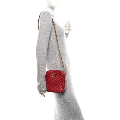 Azalea Calfskin Matelasse Diagonal Tall GG Marmont Crossbody Bag Romantic Cerise