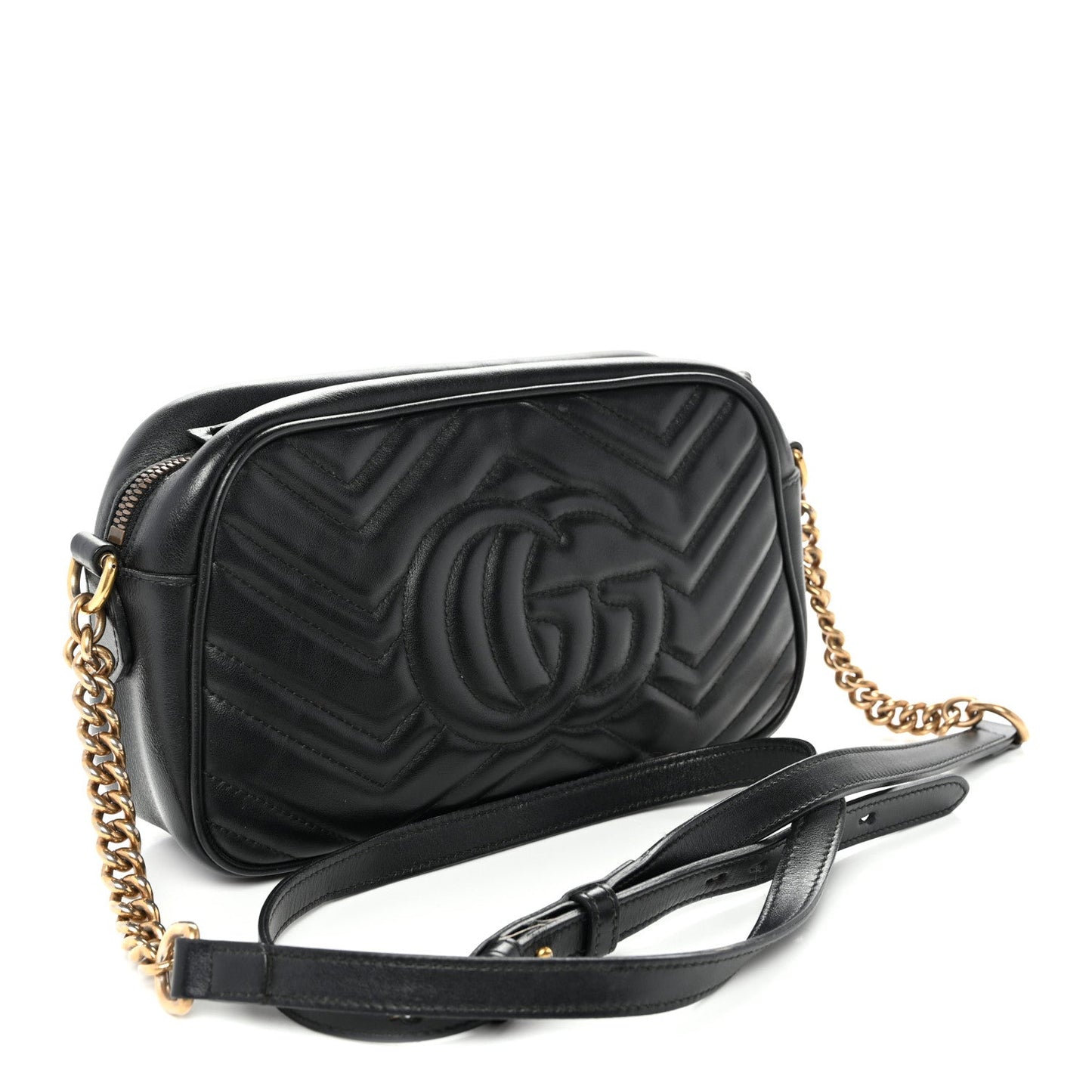 Calfskin Matelasse Small GG Marmont Chain Shoulder Bag Black
