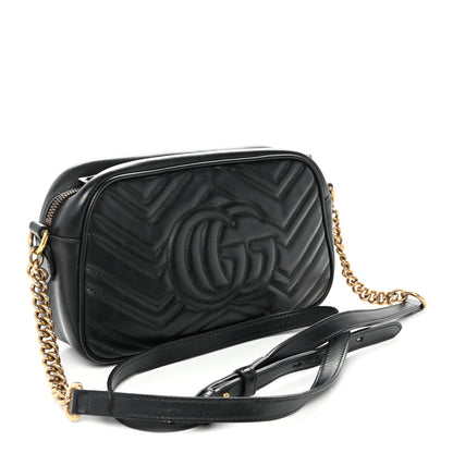 Calfskin Matelasse Small GG Marmont Chain Shoulder Bag Black