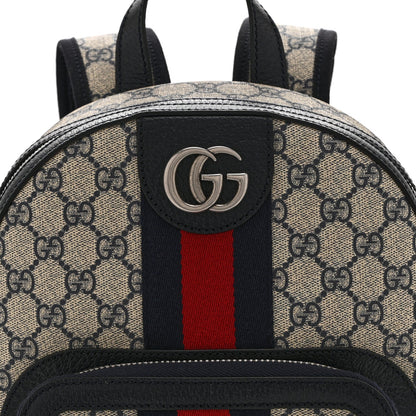 GG Supreme Monogram Textured Dollar Calfskin Web Small Ophidia Day Backpack Beige Blue Black
