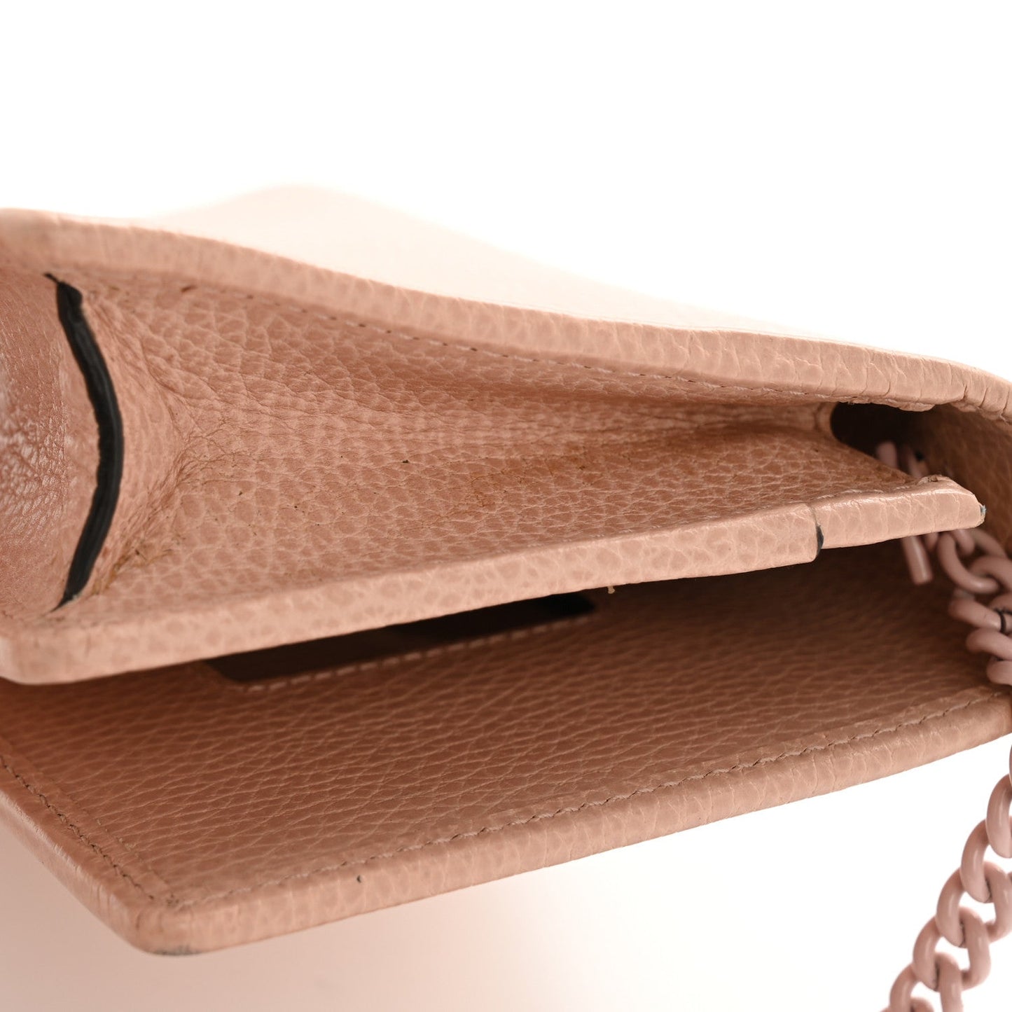 Dollar Calfskin Enamel Monochrome Mini GG Marmont Chain Wallet Perfect Pink