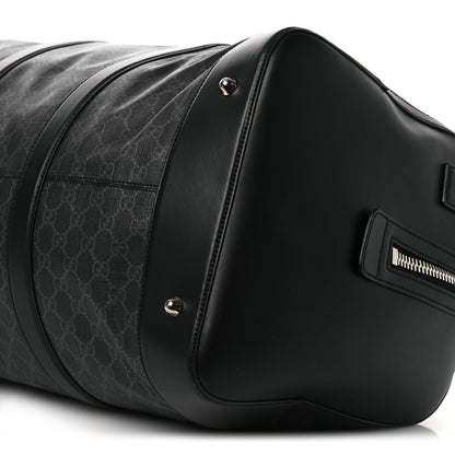 Soft GG Supreme Monogram Appia Calfskin Web Large Carry On Duffle Bag Black Grey