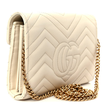 Calfskin Matelasse GG Marmont Chain Wallet Mystic White