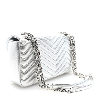 Metallic Calfskin Matelasse Small GG Marmont Shoulder Bag Silver