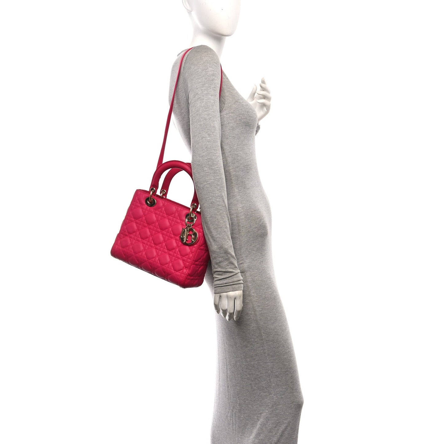 Lambskin Cannage Medium Lady Dior Fuchsia