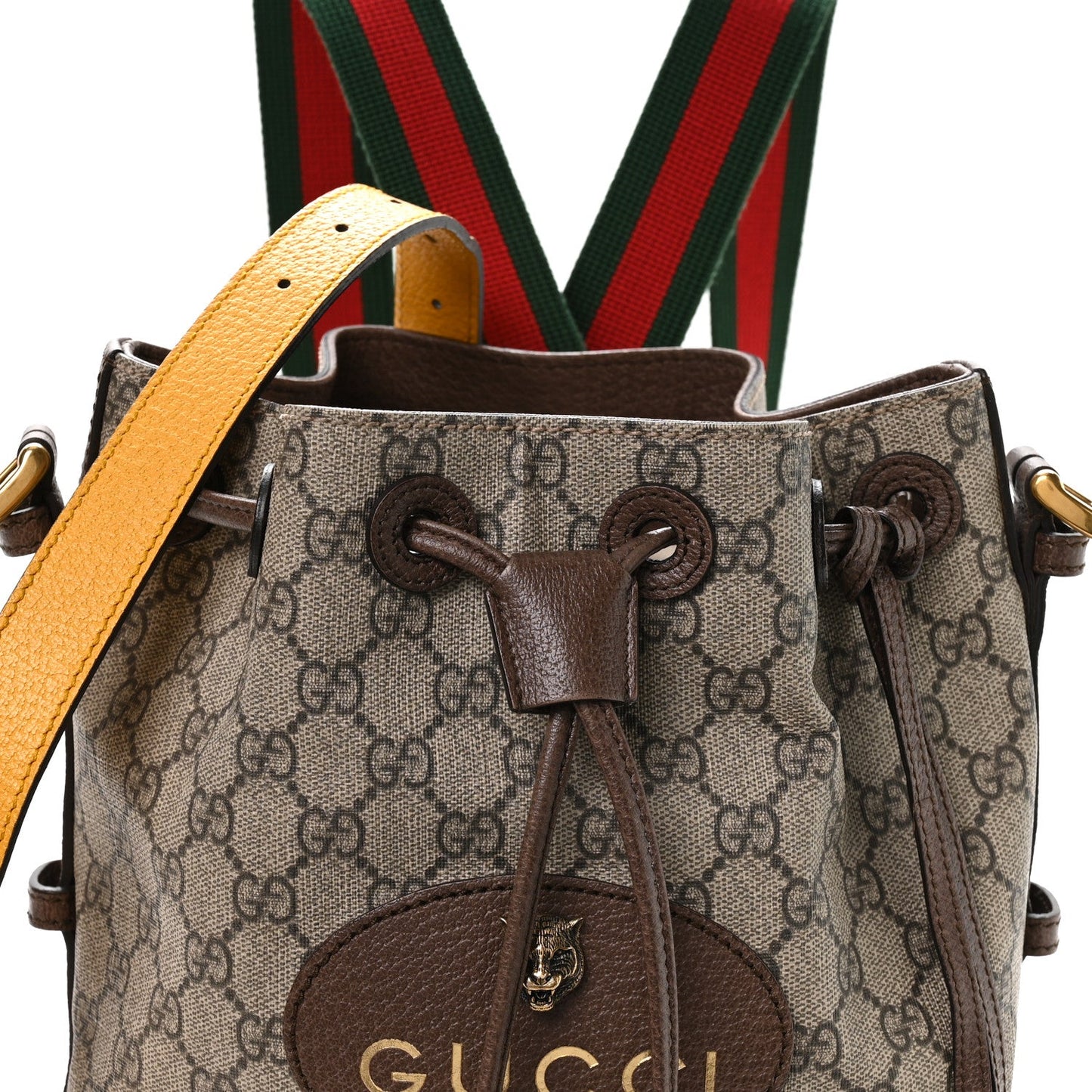 GG Supreme Monogram Neo Vintage Drawstring Bucket Backpack Beige New Acero Crop