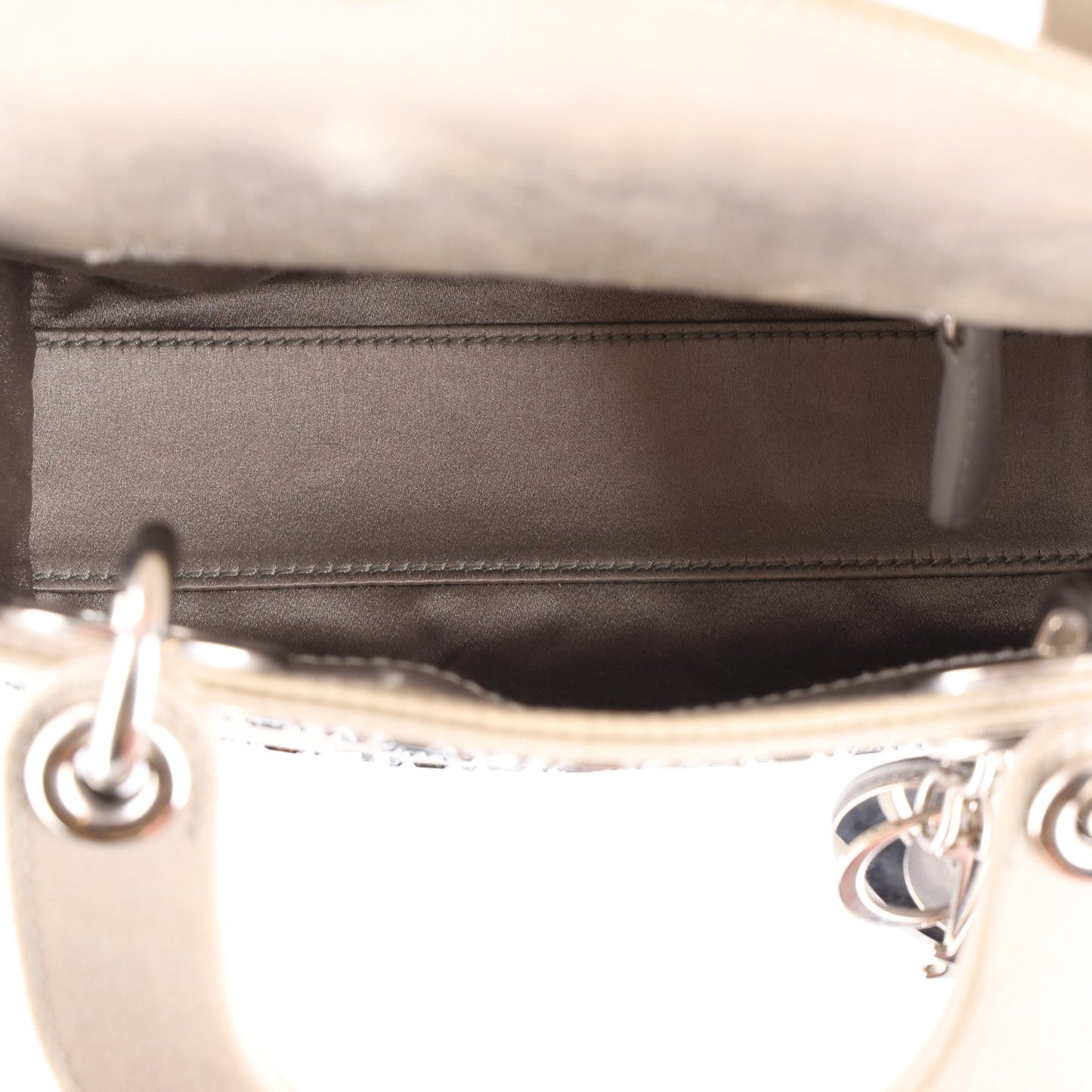 Satin Crystal Cannage Mini Lady Dior Gray