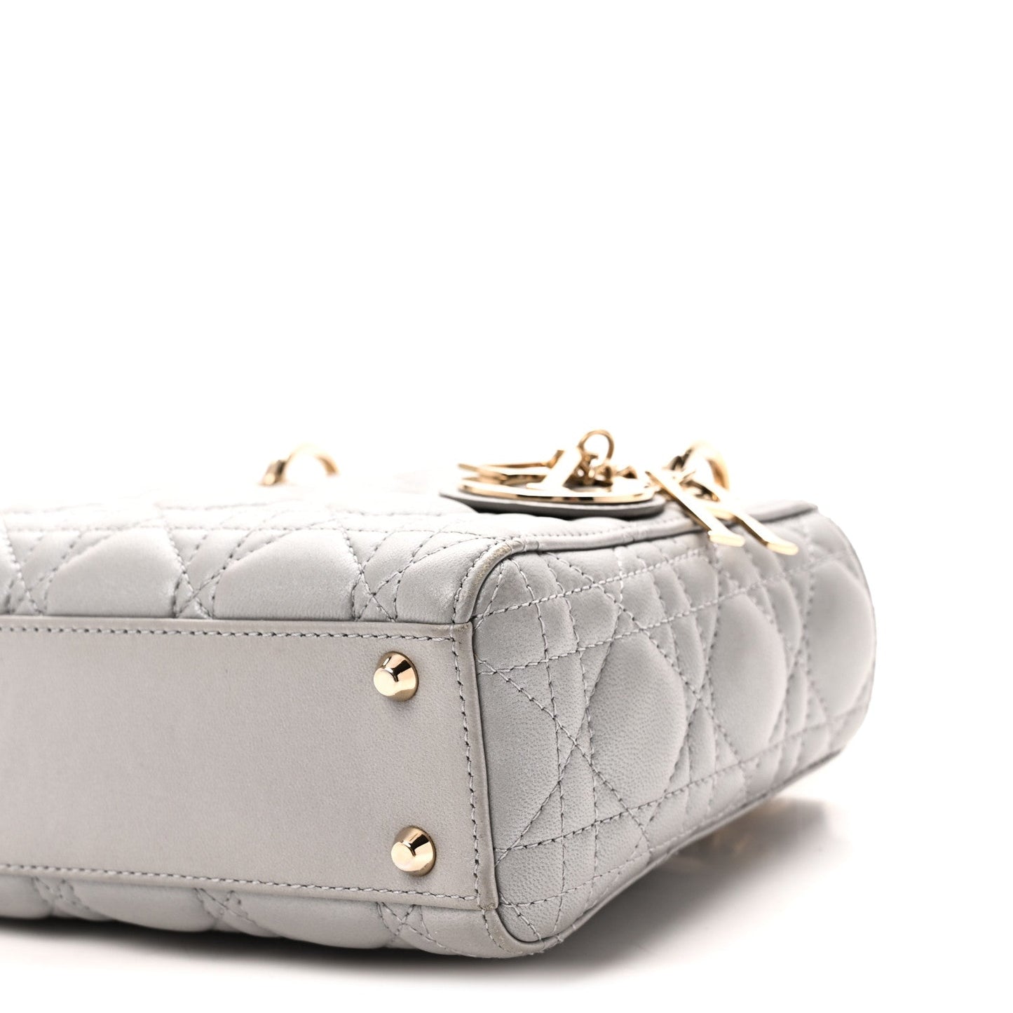 Metallic Lambskin Cannage Mini Lady Dior Grey