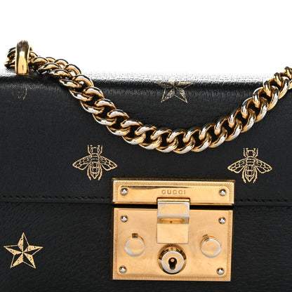 Grained Calfskin Bee Star Small Padlock Shoulder Bag Black