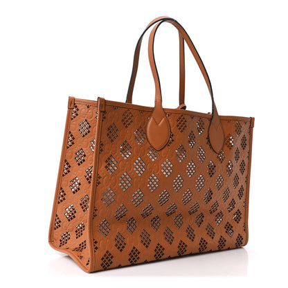 Calfskin GG Monogram Diamond Cut Medium Ophidia Tote Bag Brown