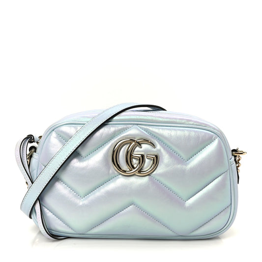 Iridescent Nappa Chevron Matelasse Small GG Marmont Chain Shoulder Bag Iridescent Salvy Green