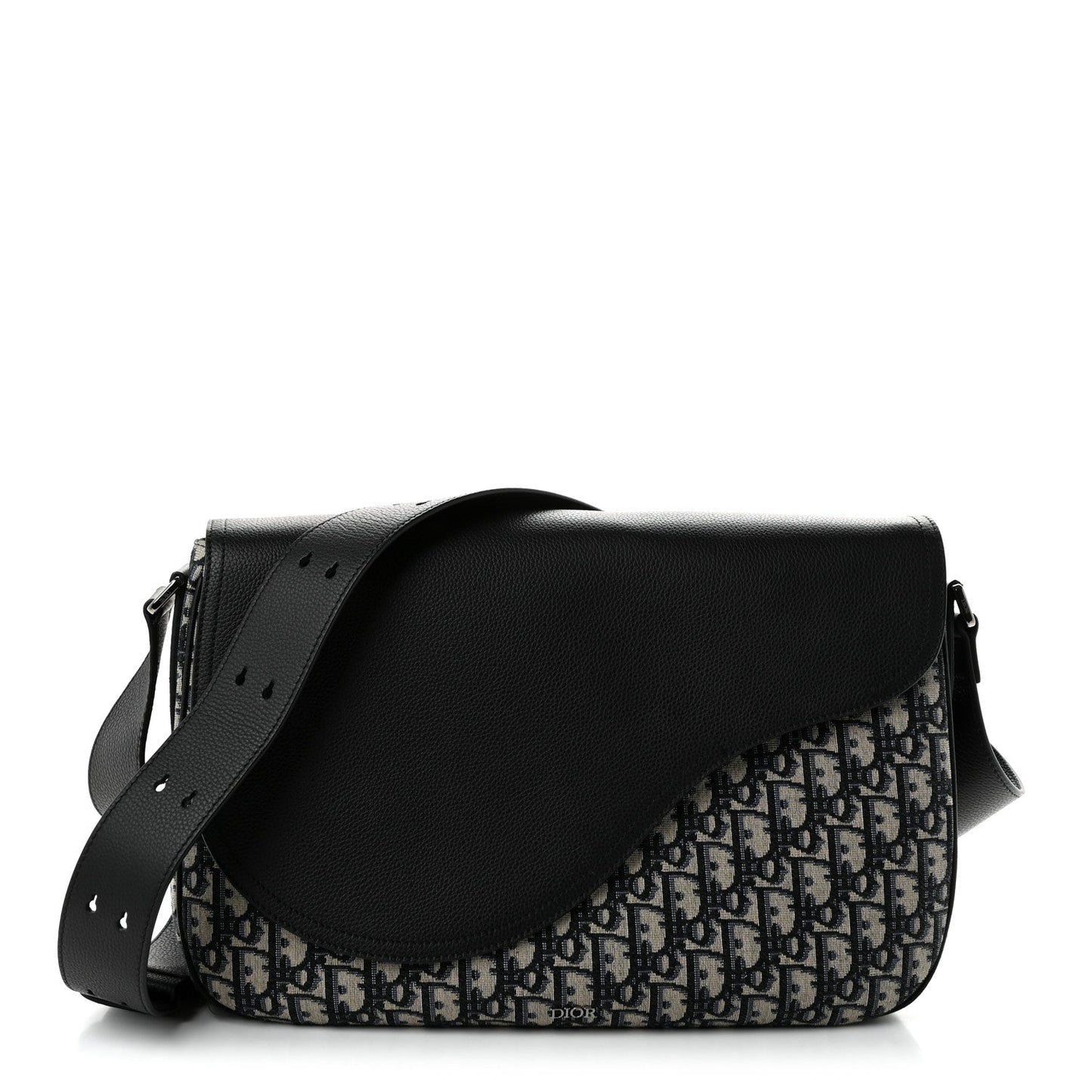 Grained Calfskin Oblique Large Saddle Messenger Black