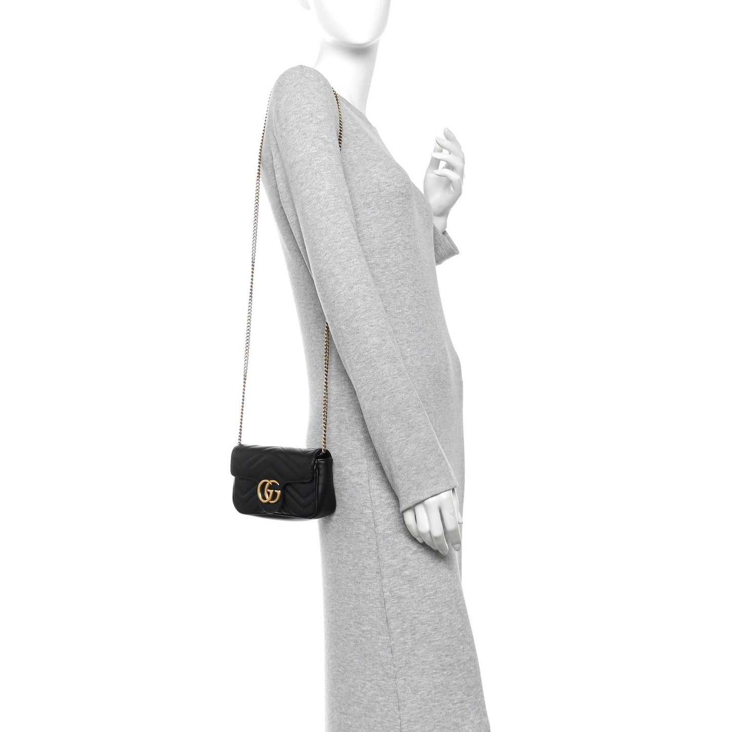 Calfskin Matelasse Super Mini GG Marmont Shoulder Bag Black