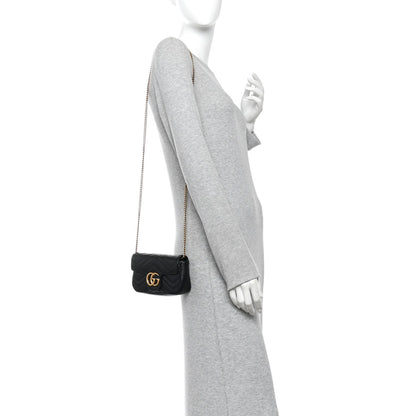 Calfskin Matelasse Super Mini GG Marmont Shoulder Bag Black