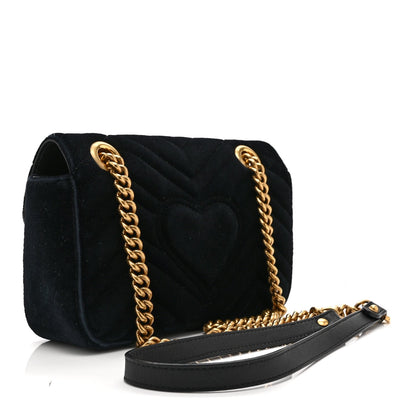 Velvet Matelasse Mini GG Marmont Shoulder Bag Black