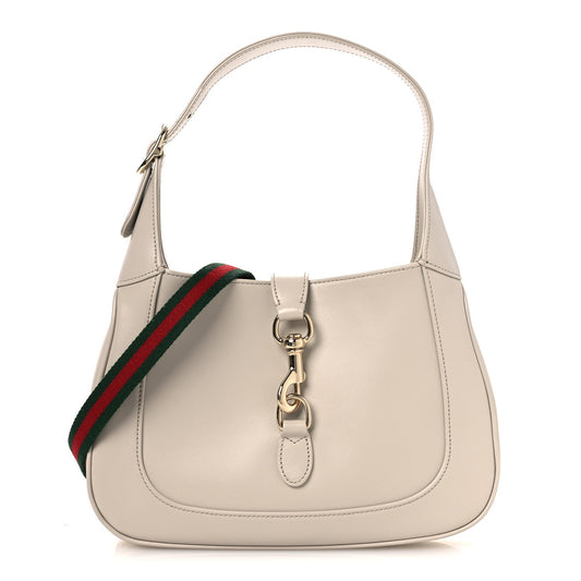 Ancora Calfskin Web Small Jackie Shoulder Bag Light Grey