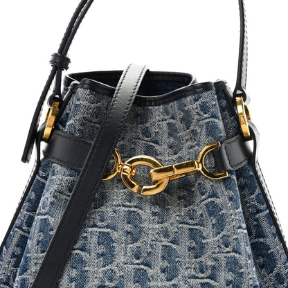 Denim Oblique Jacquard Medium C'est Chain Bucket Bag Denim Blue