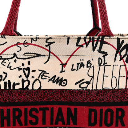 Canvas Embroidered Medium Dioramour Graffiti Book Tote Latte Multicolor