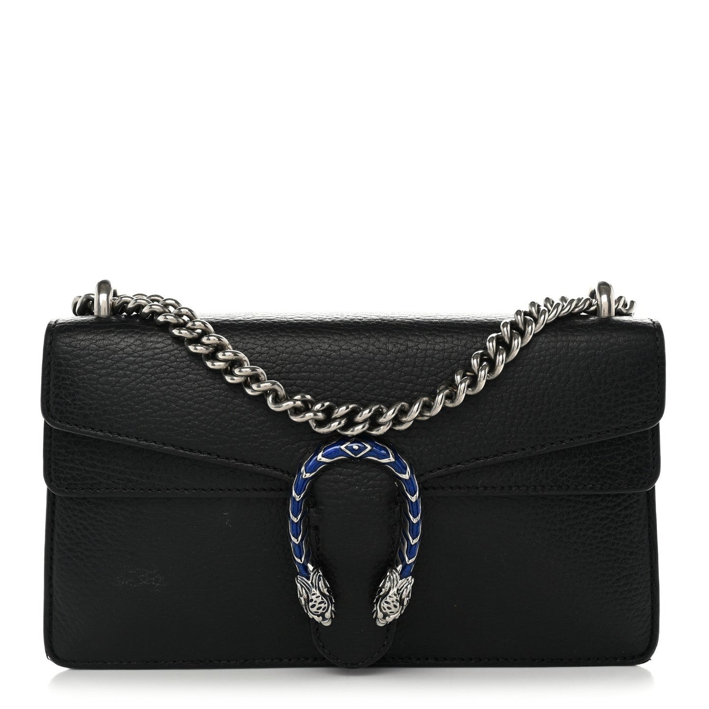 Dollar Calfskin Enamel Small Dionysus Shoulder Bag Black Electric Blue