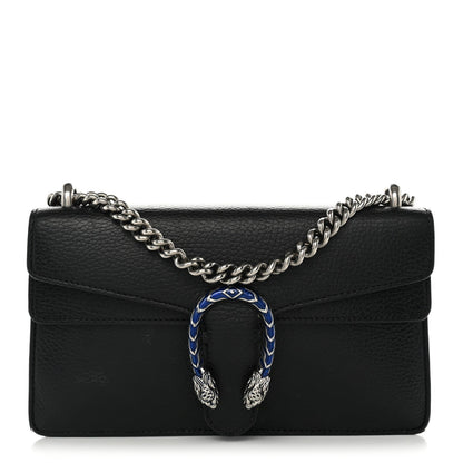 Dollar Calfskin Enamel Small Dionysus Shoulder Bag Black Electric Blue