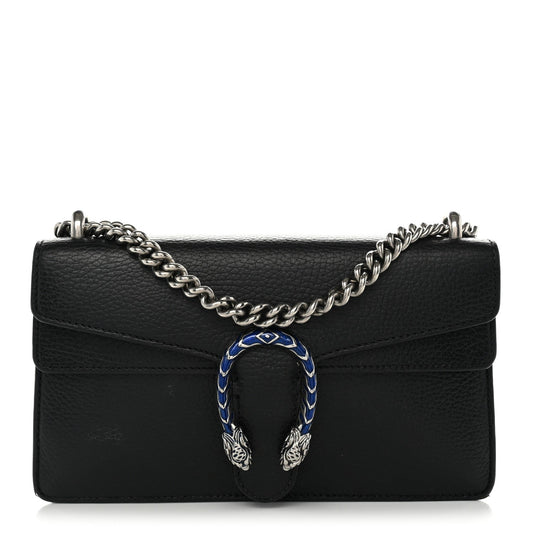 Dollar Calfskin Enamel Small Dionysus Shoulder Bag Black Electric Blue