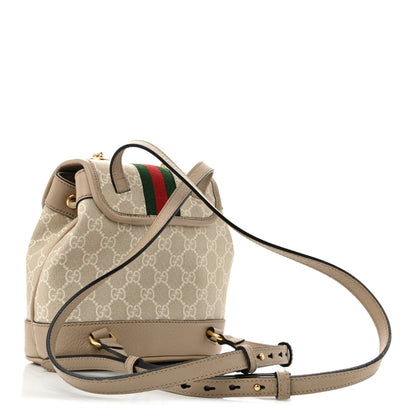 GG Supreme Monogram Textured Dollar Calfskin Web Mini Chain Drawstring Backpack Beige Mystic White Oatmeal