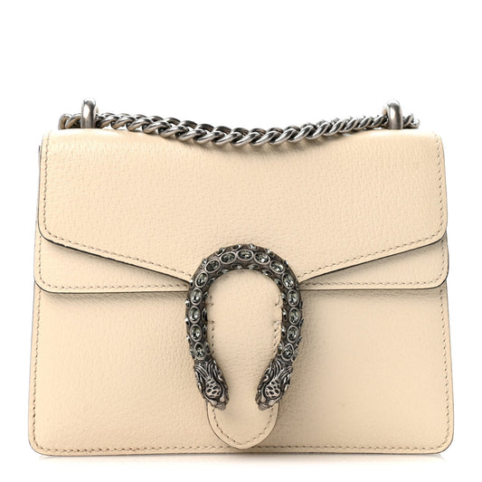 Textured Calfskin Crystal Mini Dionysus Shoulder Bag Mystic White